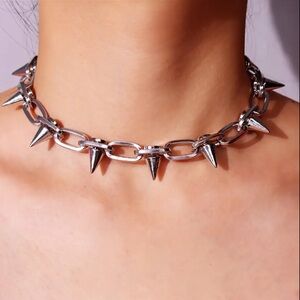 Gothic Silver  Spike Necklace Y2K Punk  Necklace Boho  Grunge  Chain Unisex